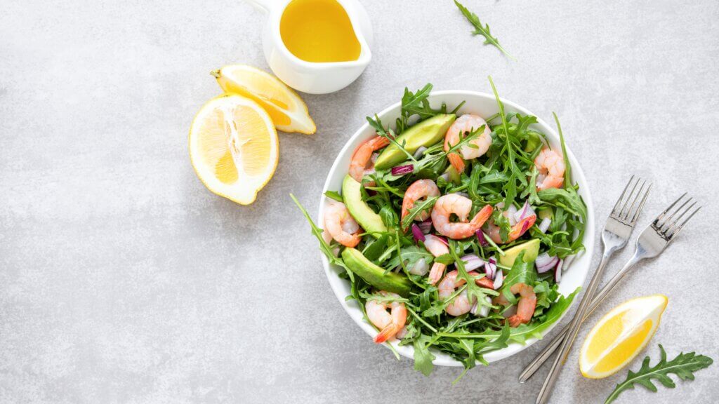 Shrimp Avocado Arugula Salad
