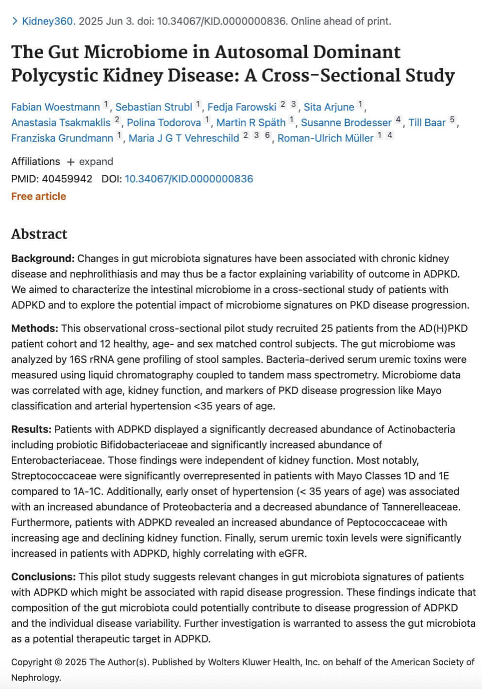 The Gut Microbiome in Autosomal Dominant Polycystic Kidney Disease: A Cross-Sectional Study